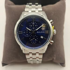 BULOVA SUTTON 96B476 CHRONOGRAPH BLUE DIAL STAINLESS STEEL MEN'S WATCH NIB